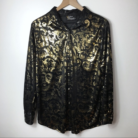 Vintage Black and Gold Button Down Blouse - Picture 1 of 6